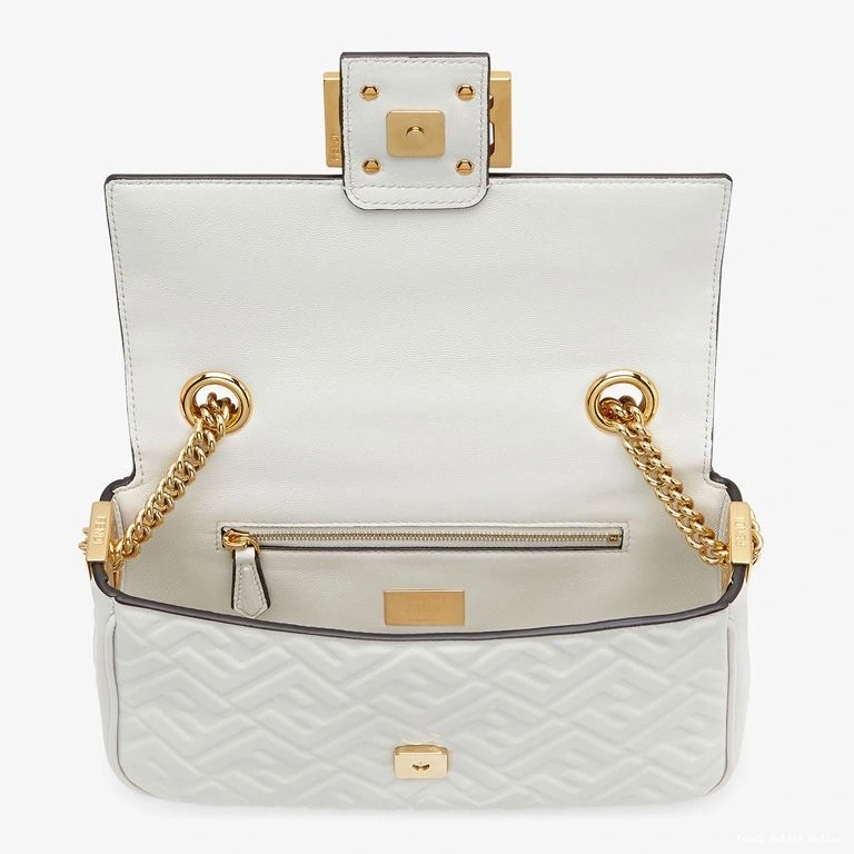 Cheap Bag Fendi In Midi Motif Baguette FF White Leather Nappa Chain 0823